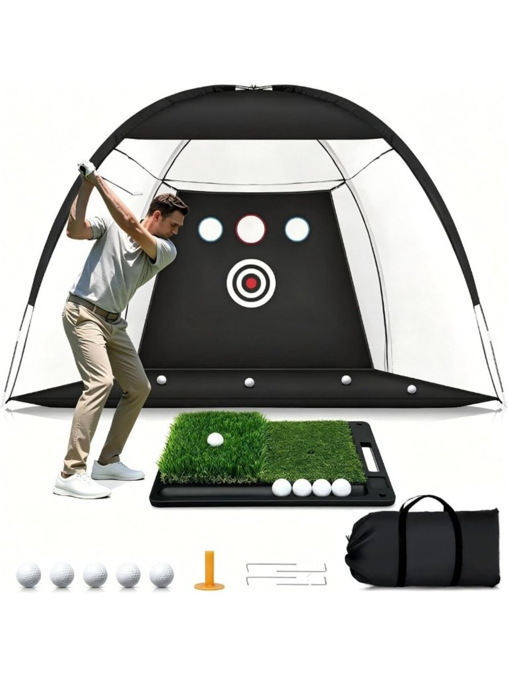 10x7FT Golf Practice Net with Mat – Indoor/Outdoor Chipping & Swing Training Aid